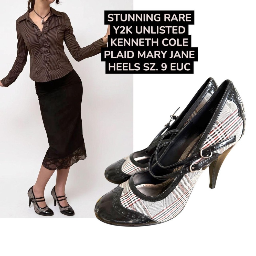 RARE Y2K UNLISTED KENNETH COLE PLAID MARY JANE HEELS SZ 9